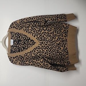 Old Navy Tan and Black Leopard V-Neck Sweater